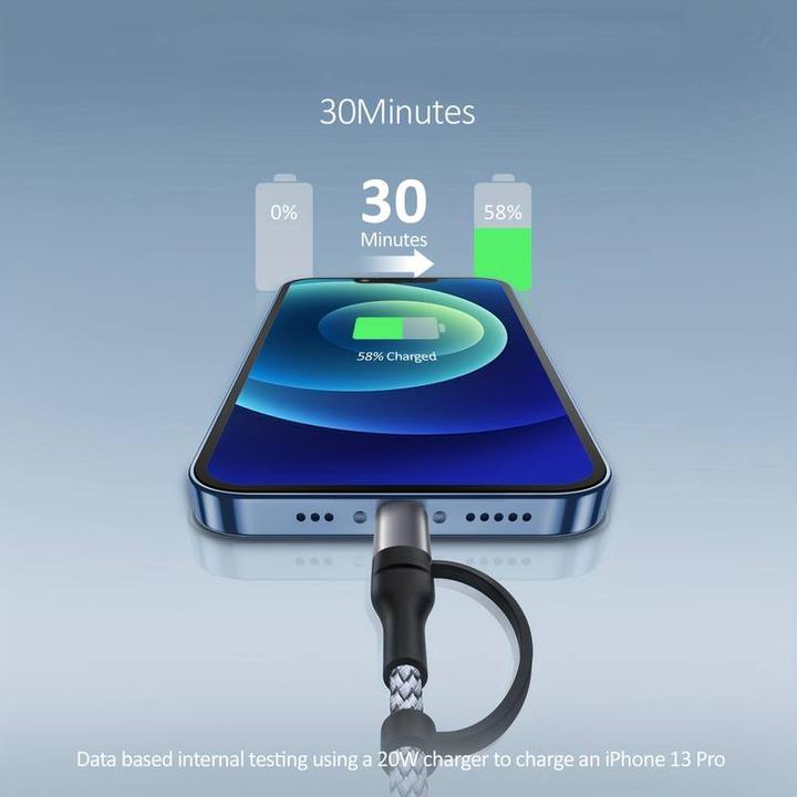 Actual product image PhoneLook Charging cable 2 in 1 (USB-C to USB-C + Lightning) for iPhone 15 and previous models t (1 m)