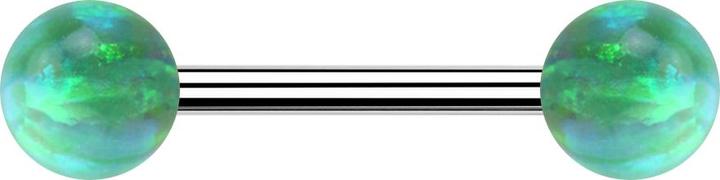 Produktbild Star Piercing Barbell silber mit zwei Kugeln Opal grün (ohne Messing, Chirurgenstahl 316L)