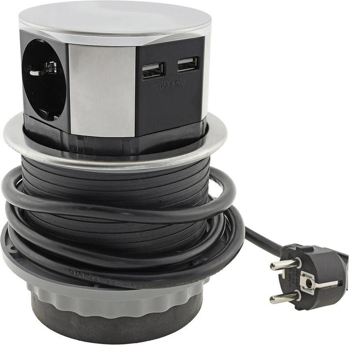 Produktbild Chilitec Schreibtisch-Einbausteckdose 3x + 2xUSB (3 x, CEE 7/3, 1.50 m)