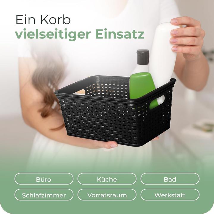 Actual product image Novaliv 4 Stück Elegante Aufbewahrungskörbe in Rattan-Optik | Schwarz Kunststoff 1L? für Büro und Z (20 x 14 x 6 cm, 1 l)