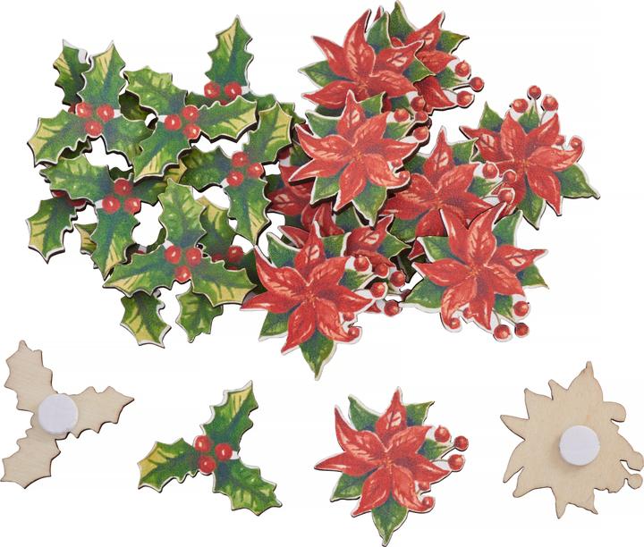 Immagine prodotto VBS Pezzi sparsi di stelle di Natale e agrifoglio, con punto adesivo, 24 pezzi
