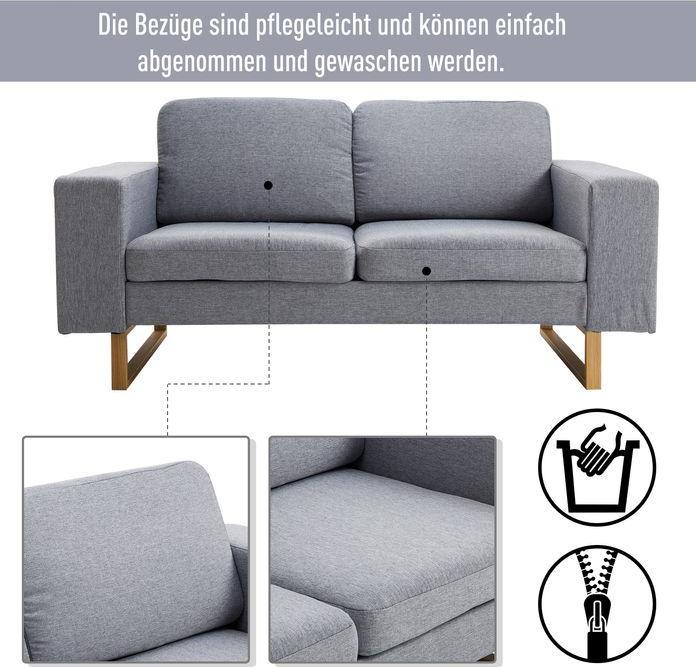 Produktbild Swisshandel24 2-Sitzer Sofa Ecksofa Polstersofa Stoffsofa Sitzmöbel Holz hellgrau (2-Sitzer)