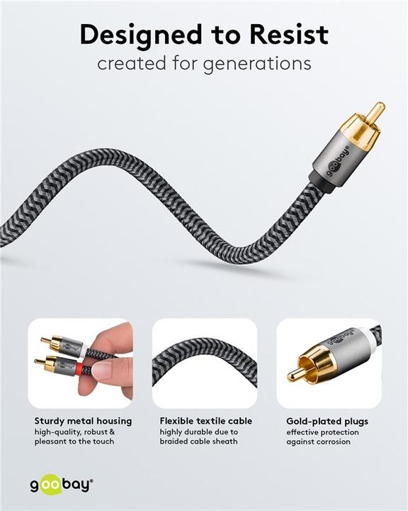 Actual product image Goobay Cinch Y-cable, 2 m, Sharkskin Grey (2 m, Cinch)