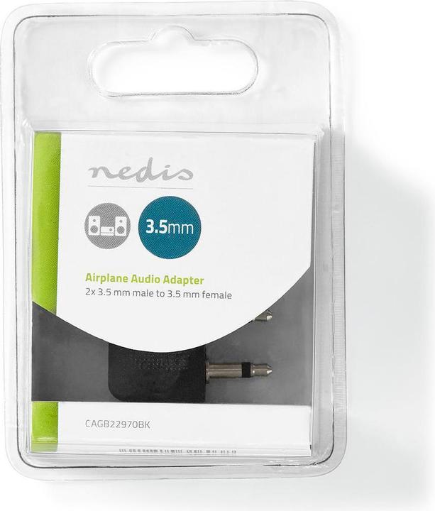 Produktbild Nedis CAGB22970BK Audio-Adapter für Flugzeug, 2 x 3,5-mm-Stecker, 3,5-mm-Buchse, Schwarz