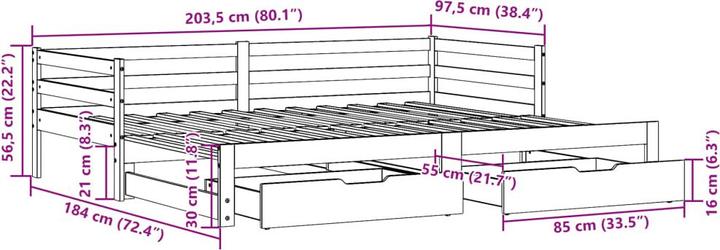 Actual product image VidaXL Extendable day bed with drawers (90 x 200 cm)