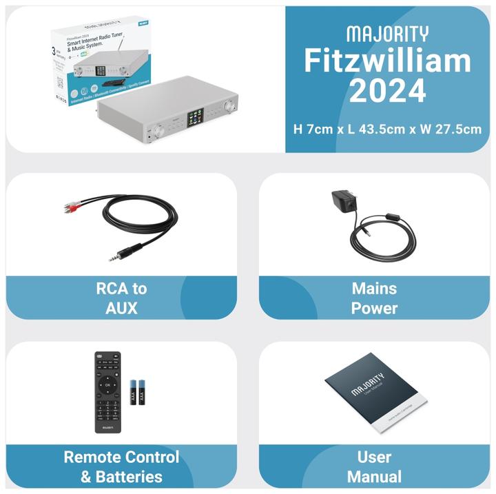 Actual product image Majority Fitzwilliam 2024 Silver DAB+ Radio (Web radio, DAB+, DAB, FM, Bluetooth)