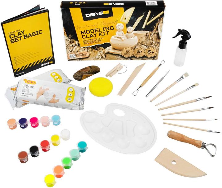 Actual product image DiBYS modelling set with white clay and modelling tool set basic