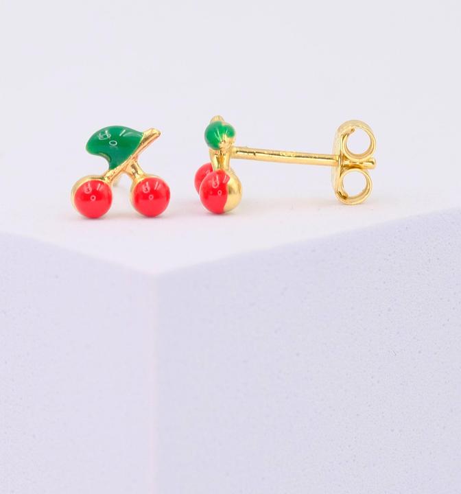Image du produit Muau Stud earrings cherries yellow gold 750 red/green 7mm (Or blanc, Or rose ou argent, Or jaune)