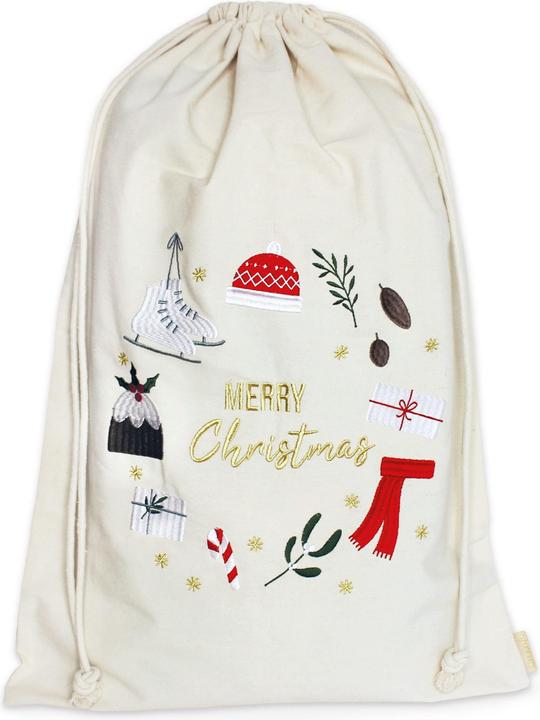 Produktbild Papierdrachen Geschenksäckchen zu Weihnachten - Cremefarben bunt (Geschenkpapier, 1 x)
