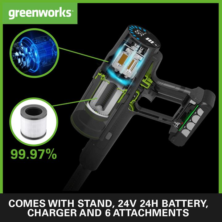 Immagine prodotto Greenworks 24V Odkurzacz domowy GD24SVK4D - Zestaw ładowarka + akumulator 4Ah - GR4701107UBVT