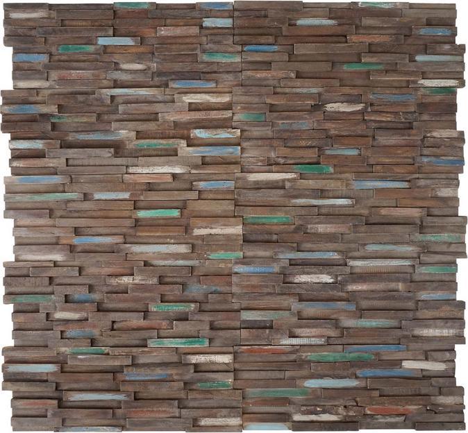 Image du produit Swisshandel24 10x Carreaux en bois de teck (1sqm), Carreaux muraux 3D Carreaux mosaïques Panneaux muraux marron