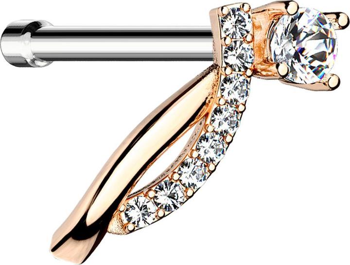 Produktbild Star Piercing Nasenstecker gerade rosegold doppelbogen gebogen mit Kristall (Chirurgenstahl 316L, Messing)