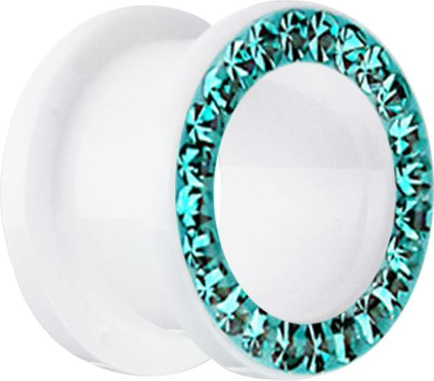 Actual product image Star Piercing Flesh Tunnel white with crystal turquoise and epoxy protection layer (without brass, Acrylic)