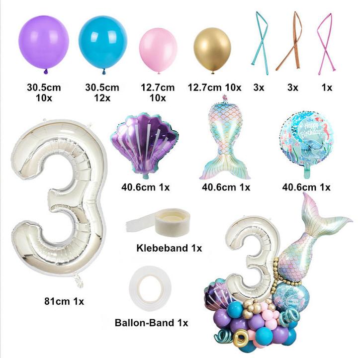 Immagine prodotto Hermex Set di palloncini a forma di sirena Set di palloncini di compleanno Numero di sirena