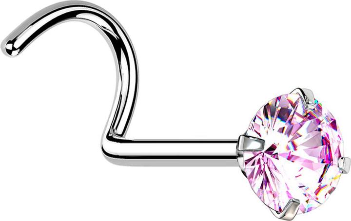 Actual product image Star Piercing Nose stud curved silver round crystal pink set (Surgical steel 316L)