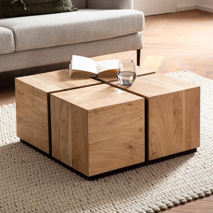 Produktbild FineBuy Couchtisch Sofatisch Akazie Massivholz 62 cm Quadratisch Wohnzimmertisch (62 x 62 x 33 cm)