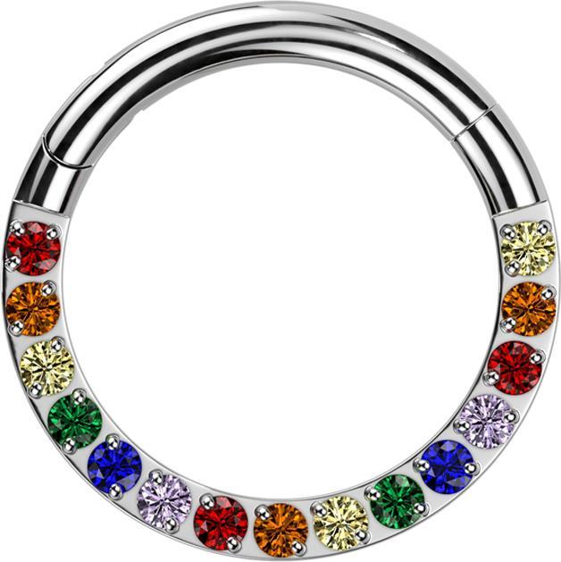 Produktbild Star Piercing Micro Segmentring klappbar silber front Kristalle farbig (Titan G23, ohne Messing)