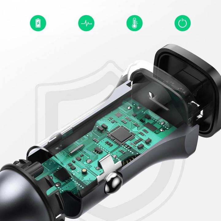 Actual product image Ugreen CD130 Car Charger, USB-A+PD 3.0, USB-C, QC3.0 30W (Grey)