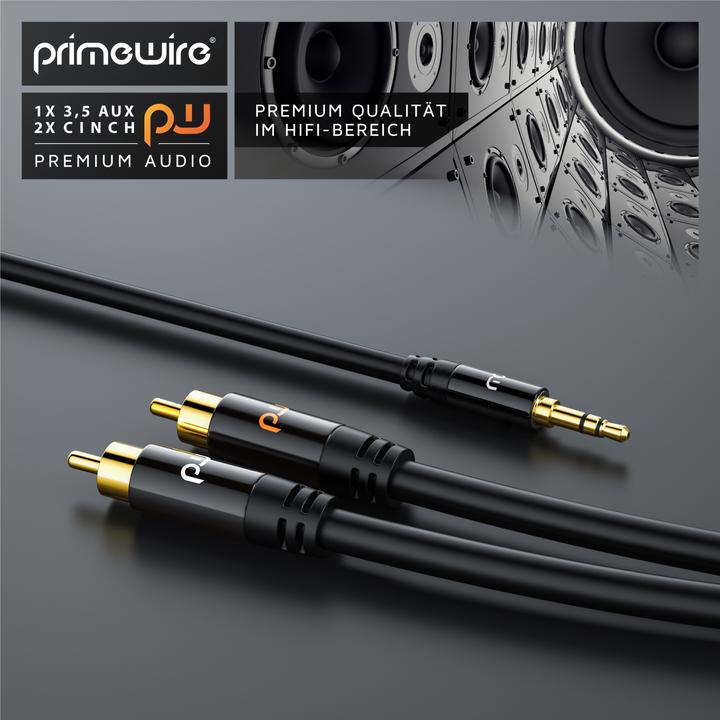 Produktbild Primewire Cinch zu 3,5mm Klinke Audio Kabel, Cinchkabel, RCA, AUX, Stereo HiFi Adapter mehrfach geschirmt (5 m, 3.5mm Klinke (AUX), Cinch)