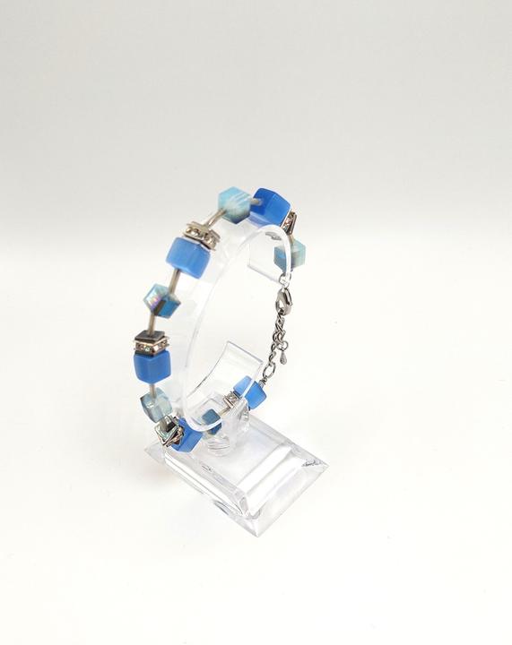 Produktbild Signé Signè Armband mit Würfel Blau Silber Edelstahl rhodiniert No.1 (21.50 cm, Metall, Glas, Bleifrei, Cadmiumfrei, Messing rhodiniert, Edelstahl, synthetische Kristalle, Nickelfrei)