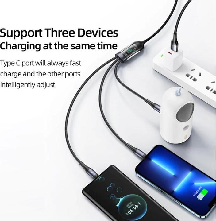 Actual product image Usams US-SJ600 U83 3IN1 Transparent Digital Display PD100W Fast Charging & Data Cable 1.2m C To C+L+M (1.20 m, USB 2.0)