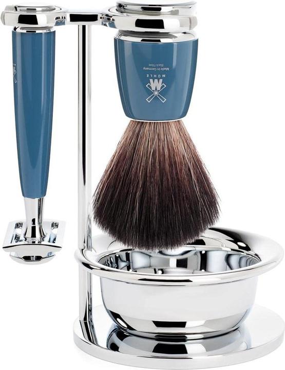 Immagine prodotto Mühle Set da barba, 4 pezzi con ciotola, pennello da barba con fibra nera, rasoio di sicurezza
