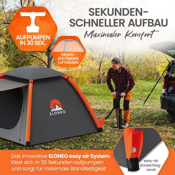 Image du produit Eloneo Aufblasbares Zelt mit Vordach & Luftpumpe, Camping Zelt wasserdicht, Luftzelt Ultraleicht (Tente gonflable, 6.50 kg, 4 personnes)