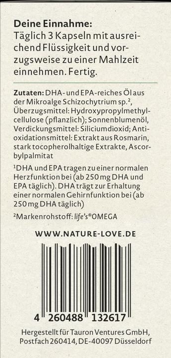 Valori nutrizionali e ingredienti Nature Love Omega 3 vegani (27 g)