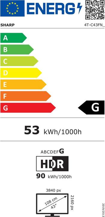 Label énergétique Sharp 43FN2EA (43", FN2, LED, 4K, 2022)