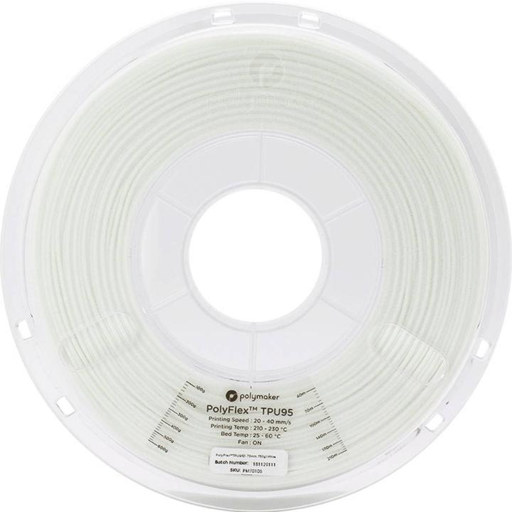 Image du produit Polymaker PolyFlex TPU95 V2 - Blanc - 1.75mm (TPU, 1.75 mm, 750 g, Blanc)