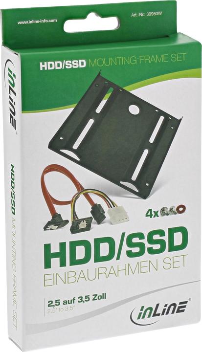 Produktbild InLine ® HDD-/SSD-Einbaurahmen SET, 2.5" auf 3.5" Rahmen, SATA Kabel, Stromkabel, Einbauschrauben