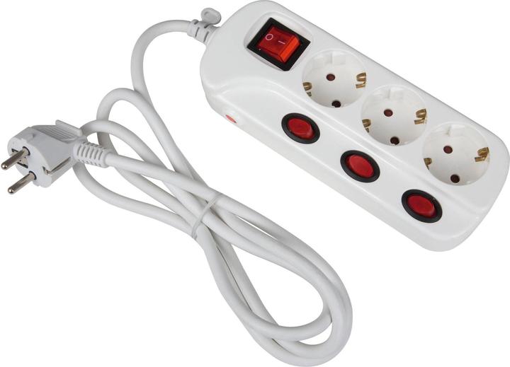 Actual product image Heitronic 45190 Multiple socket outlet with switch 3gang white protective contact 1 pc. (3 x, 3-pole, 1.50 m)