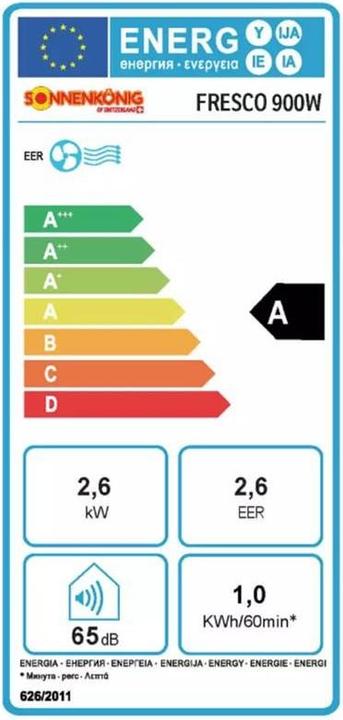 Energy Label Sonnenkönig Fresco 900 (30 m², 9000 BTU/h)