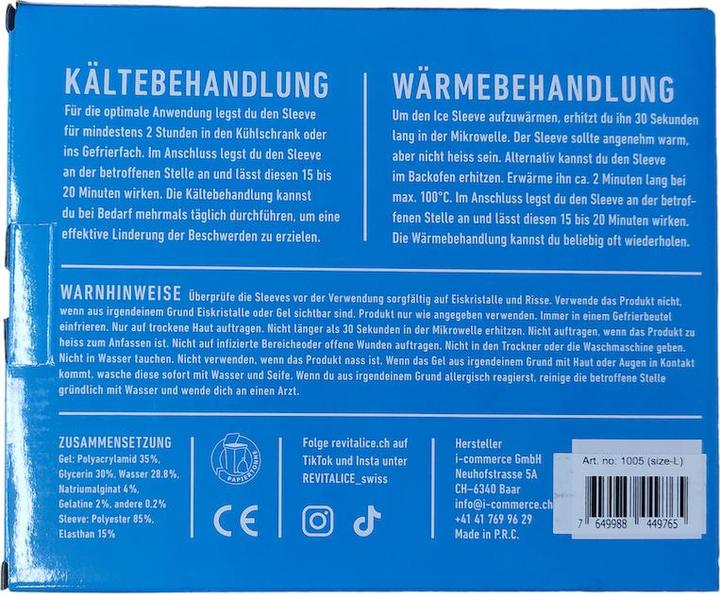 Nutritional values and ingredients Revitalice Ice Sleeve, Portable Cooling Pack for Ankle, L