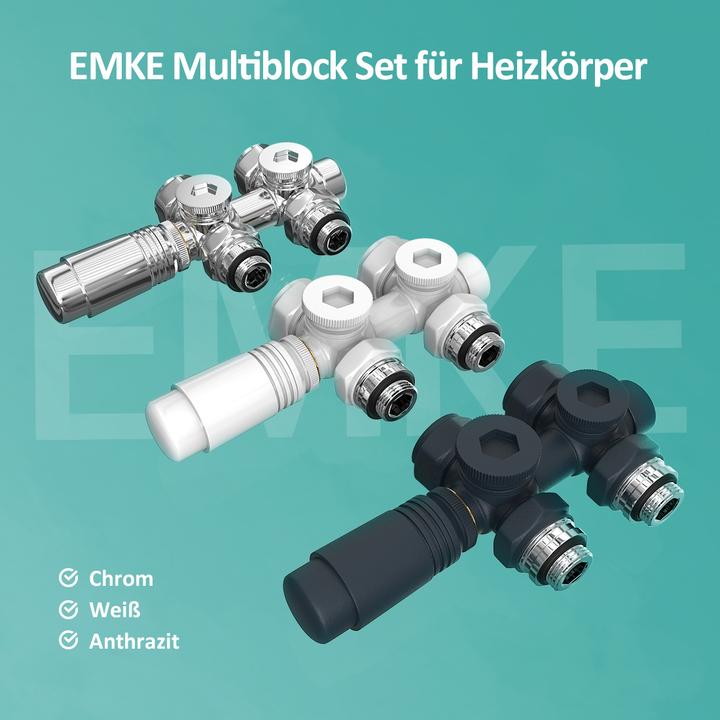 Produktbild Emke Thermostatventil, Universalventil mit Thermostat für Heizkörper, 10 bar, 7 Stufen, Chrom