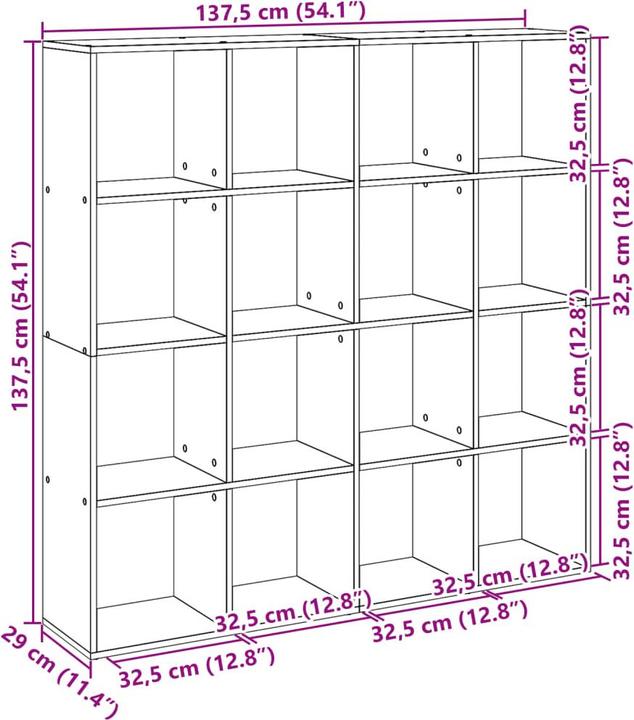 Image du produit VidaXL Bibliothèque Séparation de pièces Etagère murale Etagère sur pied Séparation de pièces Etagère (137.5 x 29 x 137.5 cm)
