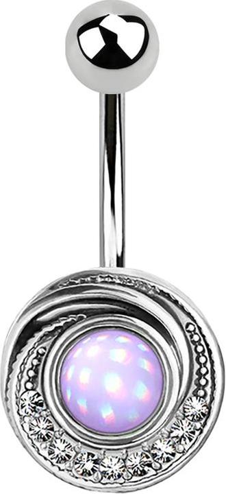 Actual product image Star Piercing Banana silver swirl with crystal and epoxy stone violet (Brass, Surgical steel 316L)