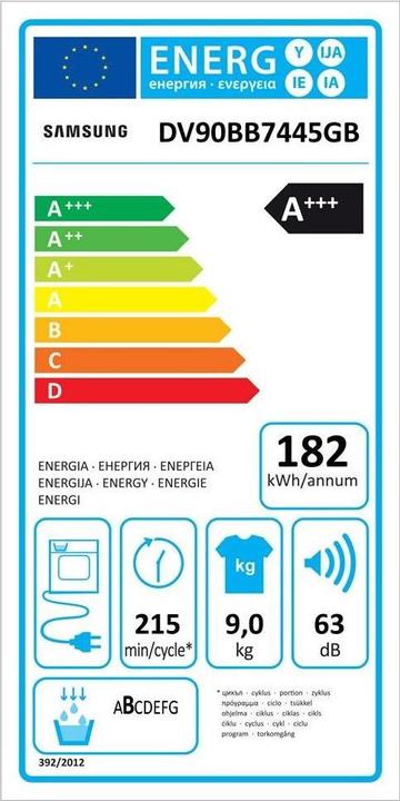 Etichetta energetica Samsung DV7400 (9 kg, A destra)