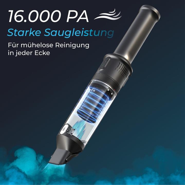 Actual product image KLAMER Handstaubsauger, 140W Akku Handstaubsauger, Leistungsstark mit 16.000 PA und 36 min Laufzeit