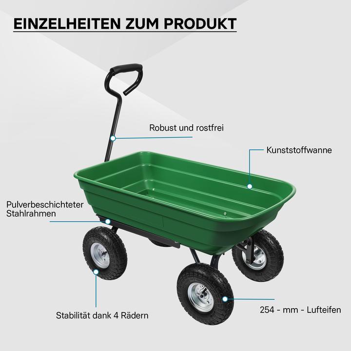 Produktbild Wiltec Gartenwagen Kippfunktion 350kg Handwagen 125l Bollerwagen Transportwagen