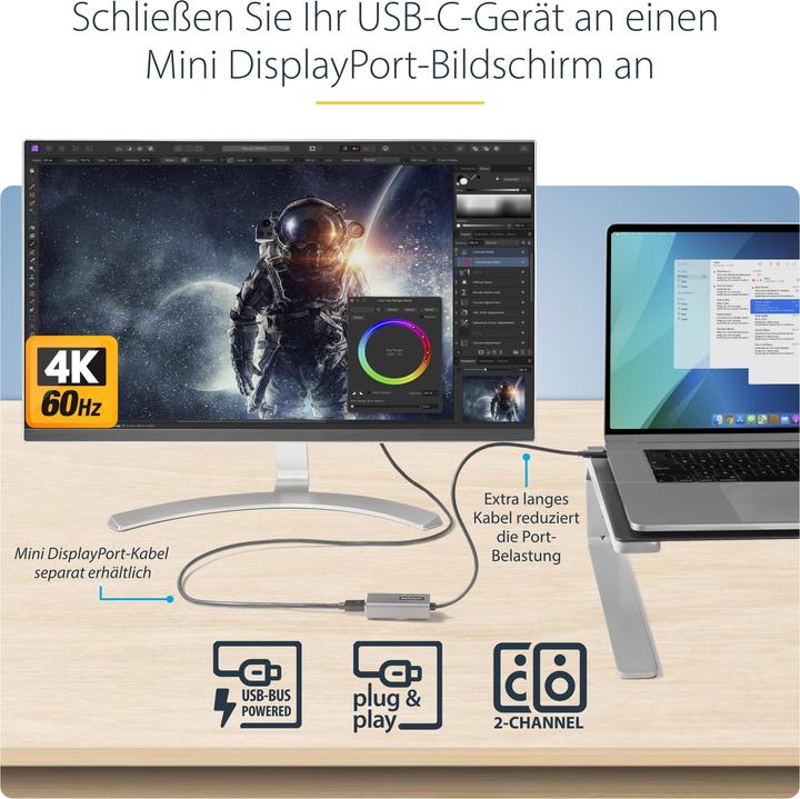 Actual product image StarTech USB C to mDP Adapter (USB-C, 30.60 cm)