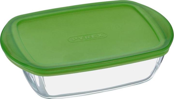 Actual product image Pyrex Dajar Glass Container with Lid Cook & Store Rectangular, Glass, Transparent/Green, 23 x 15 x (1.10 l)