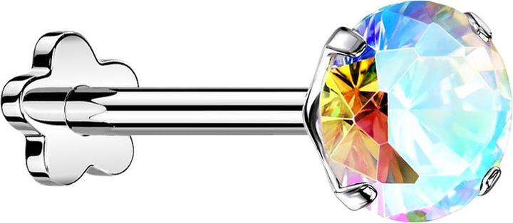 Image du produit Star Piercing Micro Threadless Labret fleur argenté avec cristal serti multicolore (Titane G23, sans laiton)