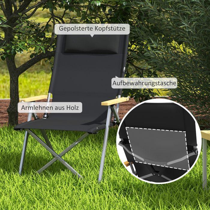 Actual product image Swisshandel24 Campingstuhl faltbar, 4-fach verstellbare Rückenlehne, Kopfstütze, Schwarz