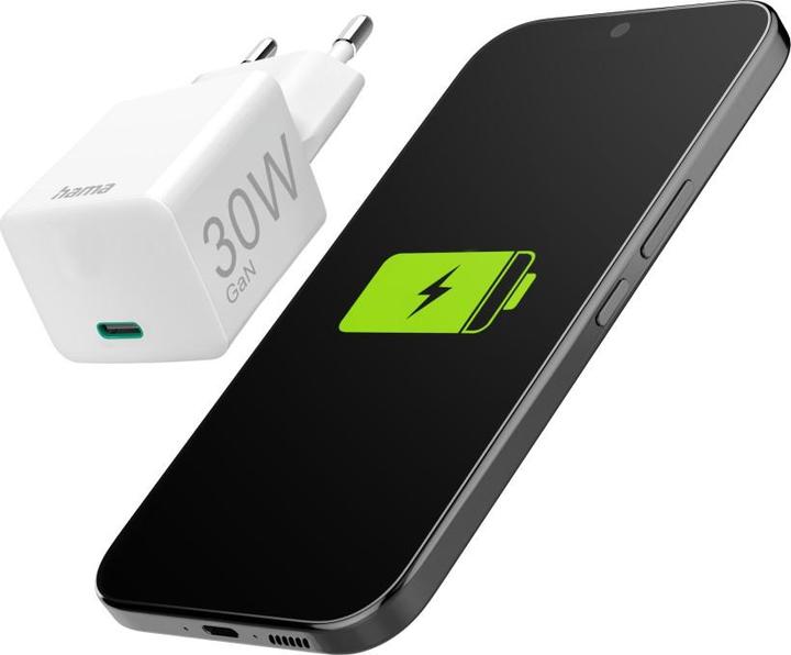 Produktbild Hama Schnellladegerät, USB-C, PD/Qualcomm®/GaN, Mini-Ladegerät, 30 W, Weiss (30 W)