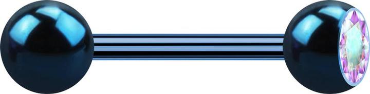 Image du produit Star Piercing Barbell bleu foncé avec boule et boule de cristal multicolore (sans laiton, Acier chirurgical 316L)