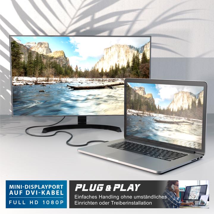 Image du produit CSL Câble vidéo Mini DisplayPort vers DVI, câble adaptateur de moniteur miniDP, pour Apple, PC et (2 m, DisplayPort, DVI)