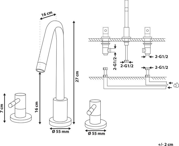 Produktbild Beliani Wasserhahn 3-Loch Waschtischarmatur Messing silber SIPI