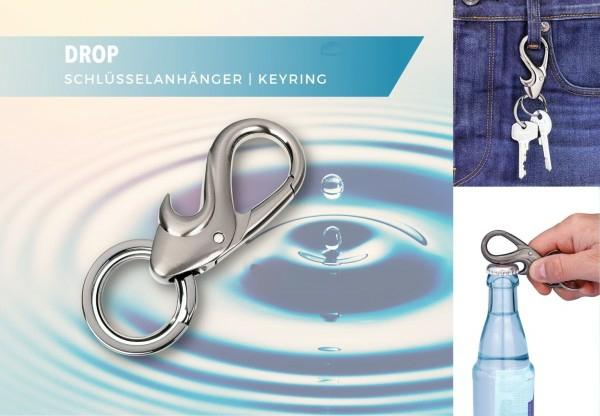 Produktbild Troika DROP Schlüsselanhänger mit 2 Ringen, Karabiner, Flaschenöffner, gunmetal