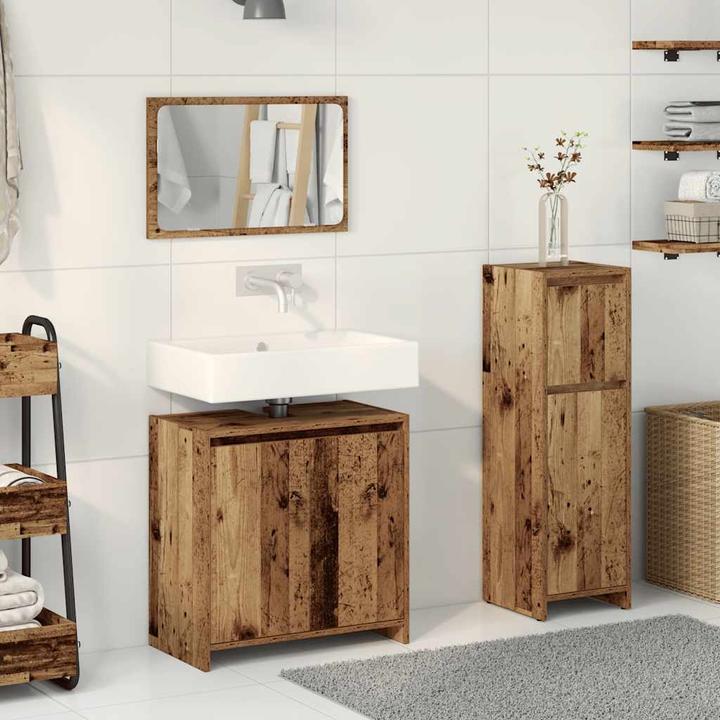 Image du produit VidaXL 3-tlg. Badmöbel-Set Altholz-Optik Holzwerkstoff Badmöbelset